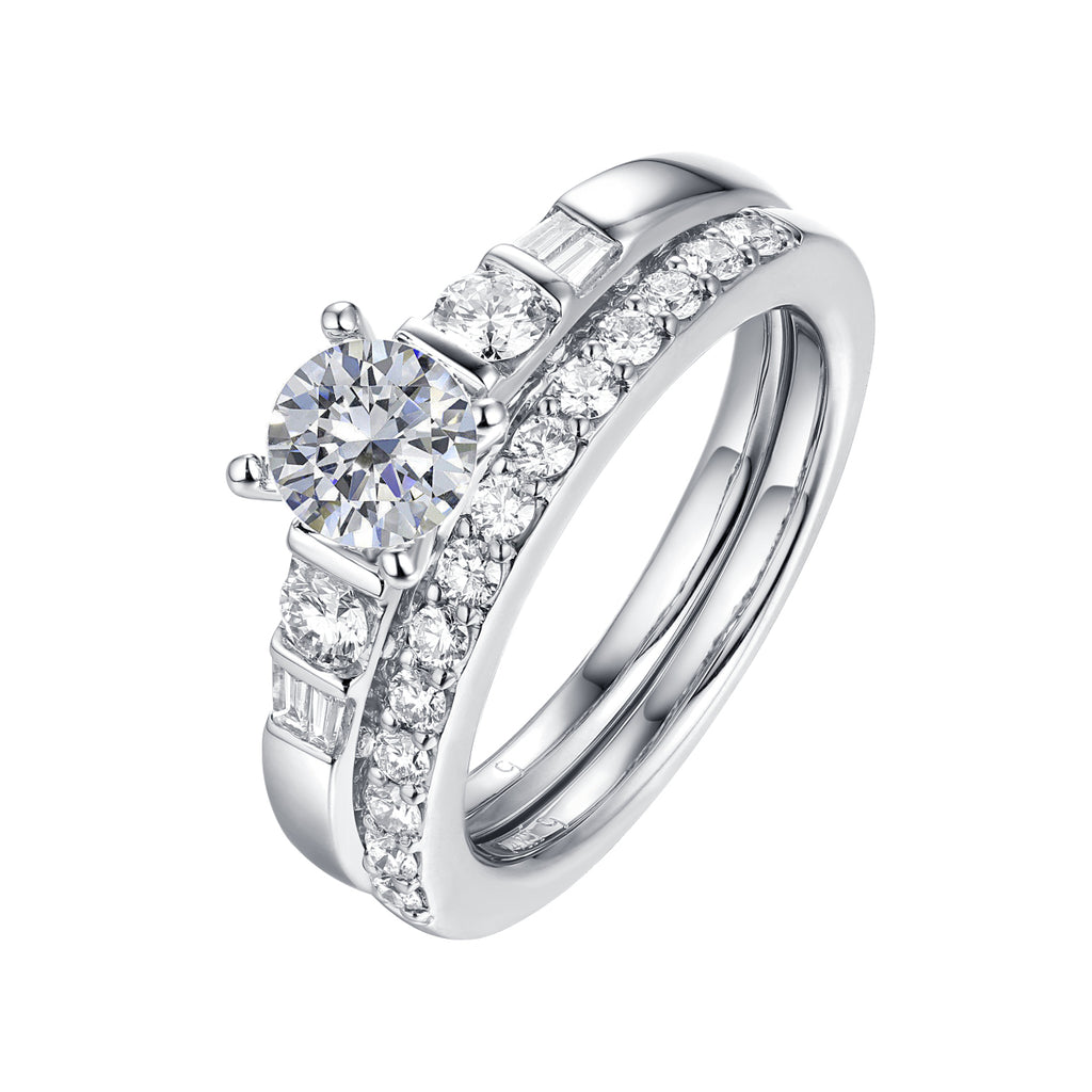 Fancy Cut Round and Taper Diamond Engagement Ring S2012080A and Matching Wedding Ring S2012080B