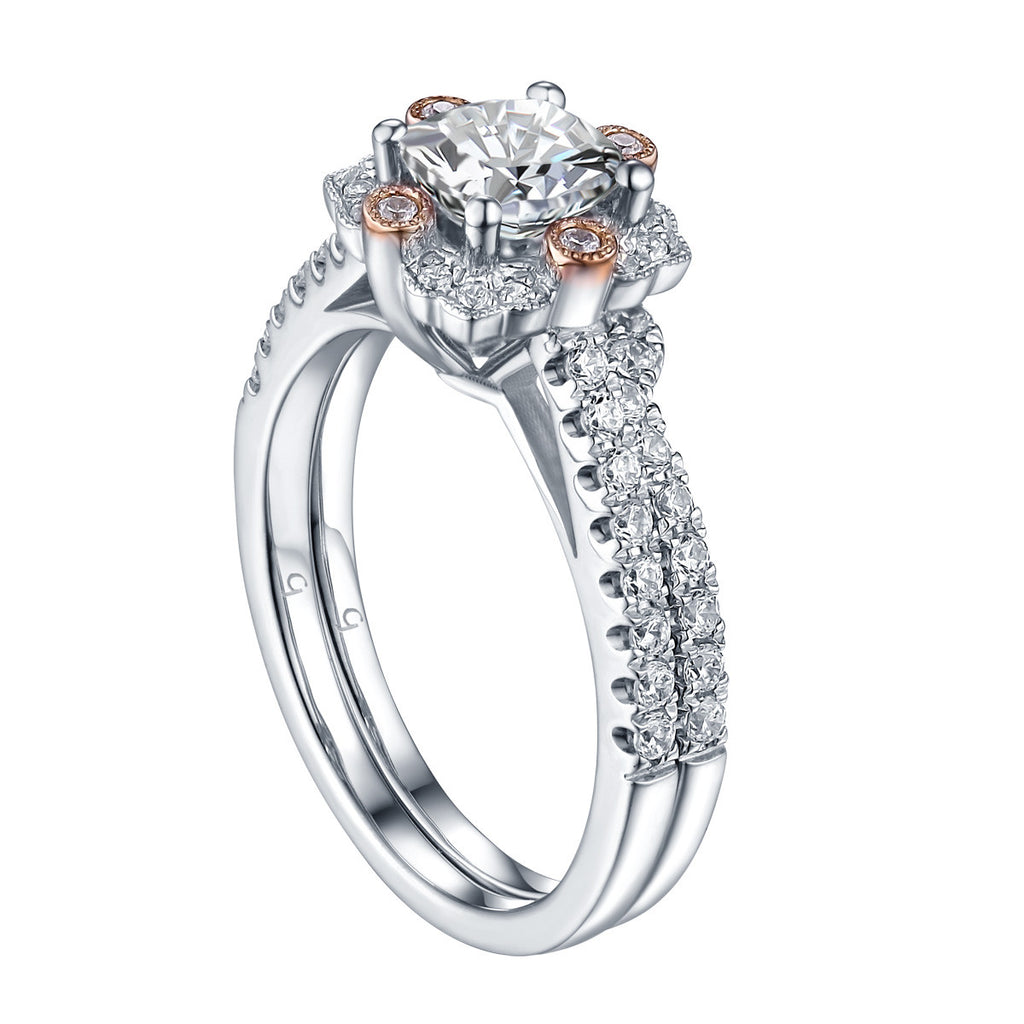 Two Tone Cushion Cut Engagement Ring S201603A and Band Set S201603B