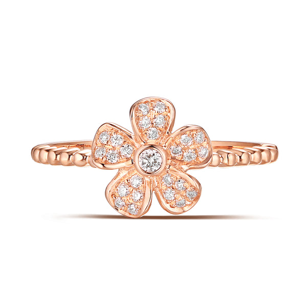 Rose Gold Diamond Fashion Flower Ring - S2012227