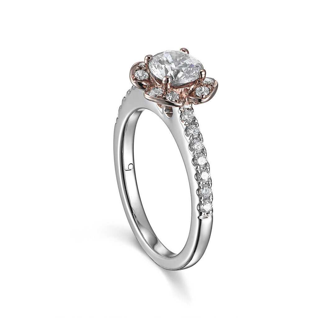 Floral Round Engagement Ring S201514A and Band Set S201514B