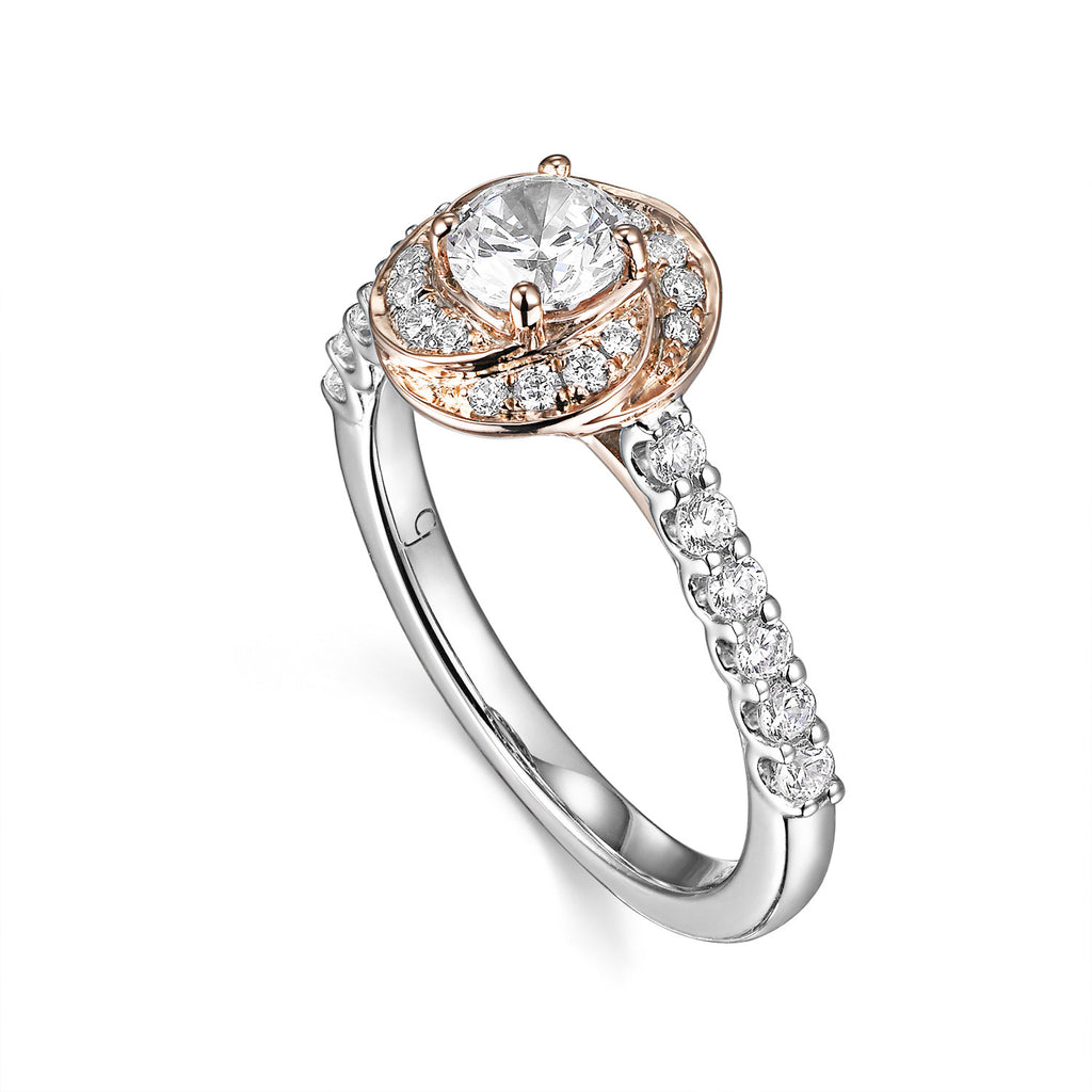 Two-tone Round Diamond Floral Engagement Ring S201520A and Band Set S201520B