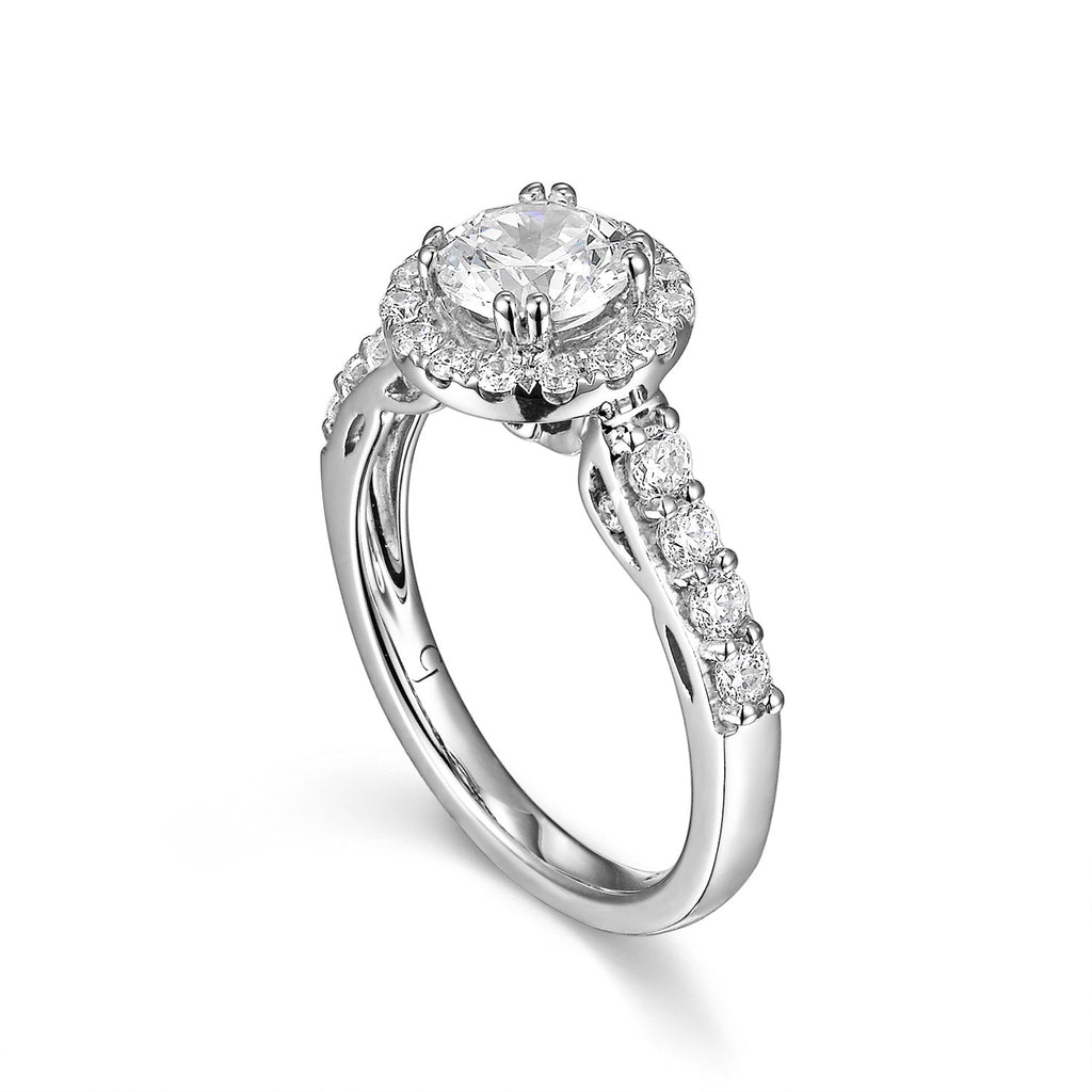 Round Diamond Halo Engagement Ring S201533A and Band Set S201534B