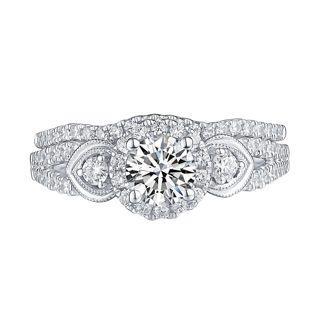 White Gold Round Engagement Ring S201676A and Band S201676B