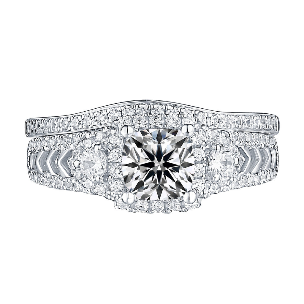 White Gold Round Engagement Ring S201785A and Band S201785B