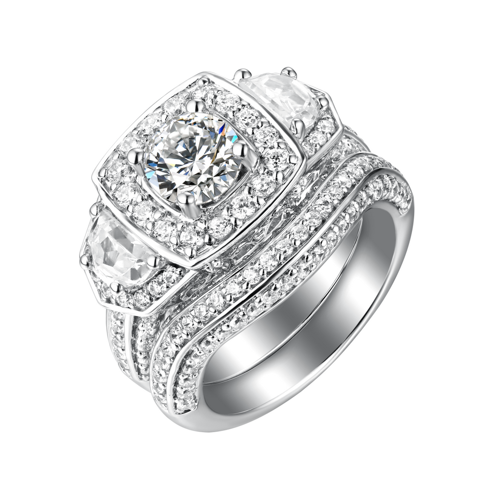 White Gold Fancy Cut Round and Half-Moon Engagement Ring S201876A and Matching Wedding Ring S201876B