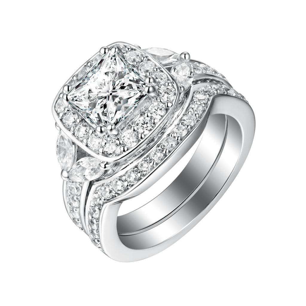 White Gold Fancy Cut Round and Marquise Diamond Engagement Ring S201880A and Matching Wedding Ring S201880B