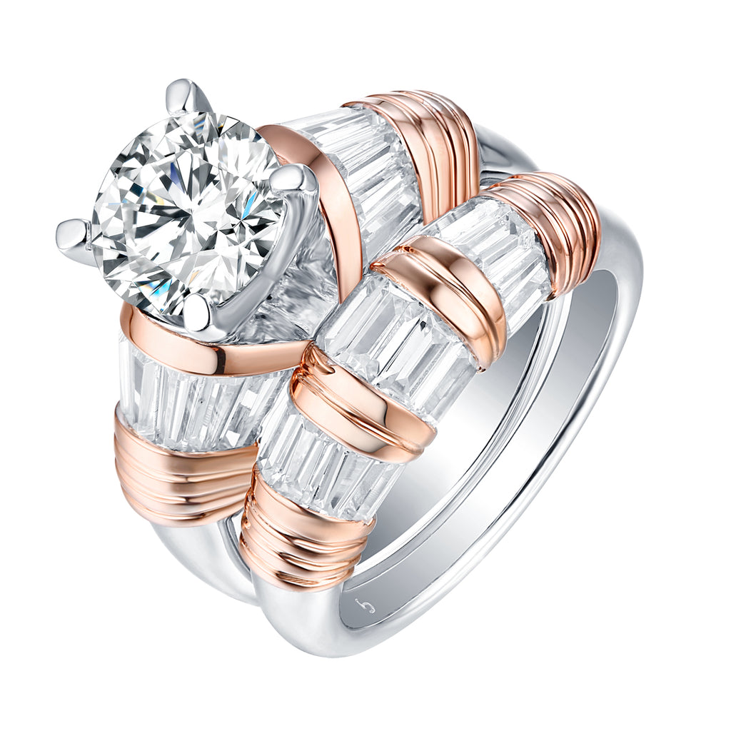 Fancy Cut Round and Taper Diamond Engagement Ring S201889A and Matching Wedding Ring S201889B