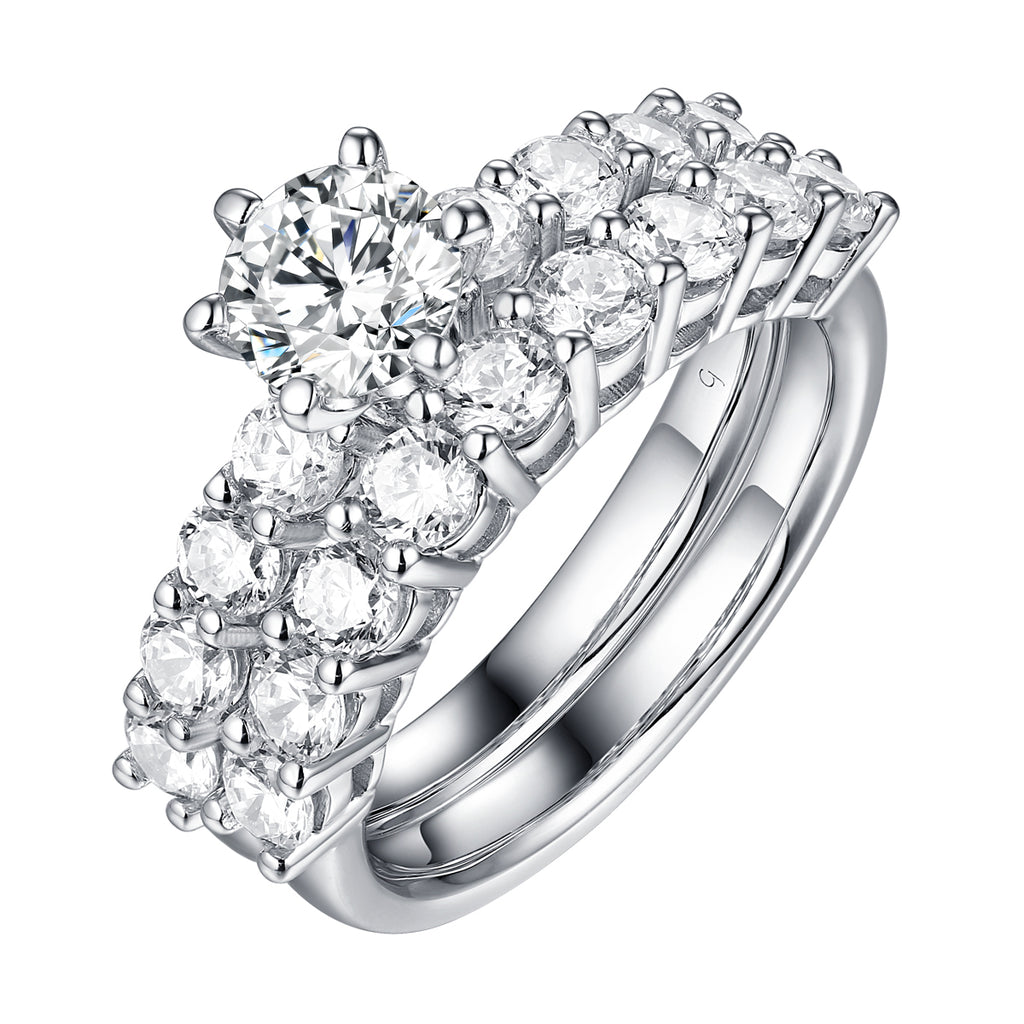 Solitaire Plus Engagement Ring S2012006A and Matching Wedding Band Set S2012006B