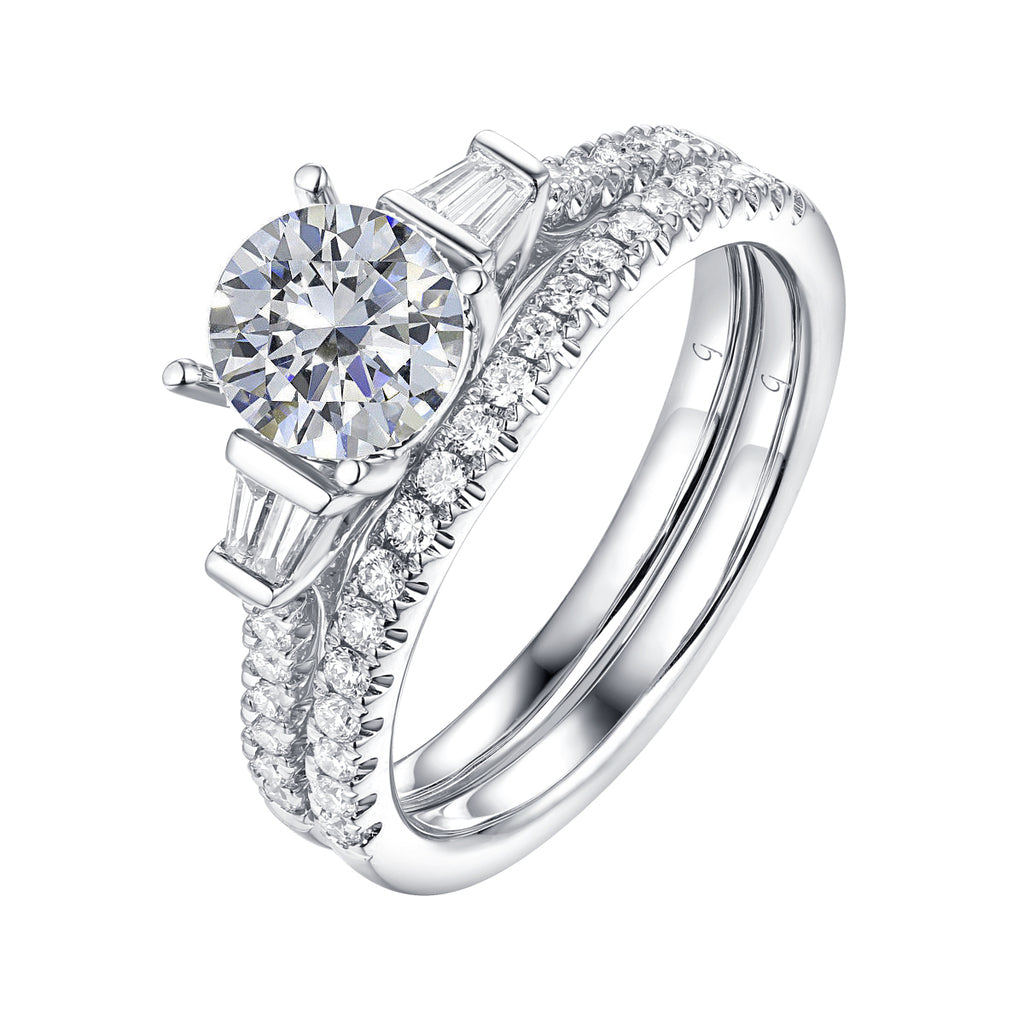 Fancy Cut Round and Taper Diamond Engagement Ring S2012076A and Matching Wedding Ring S2012076B