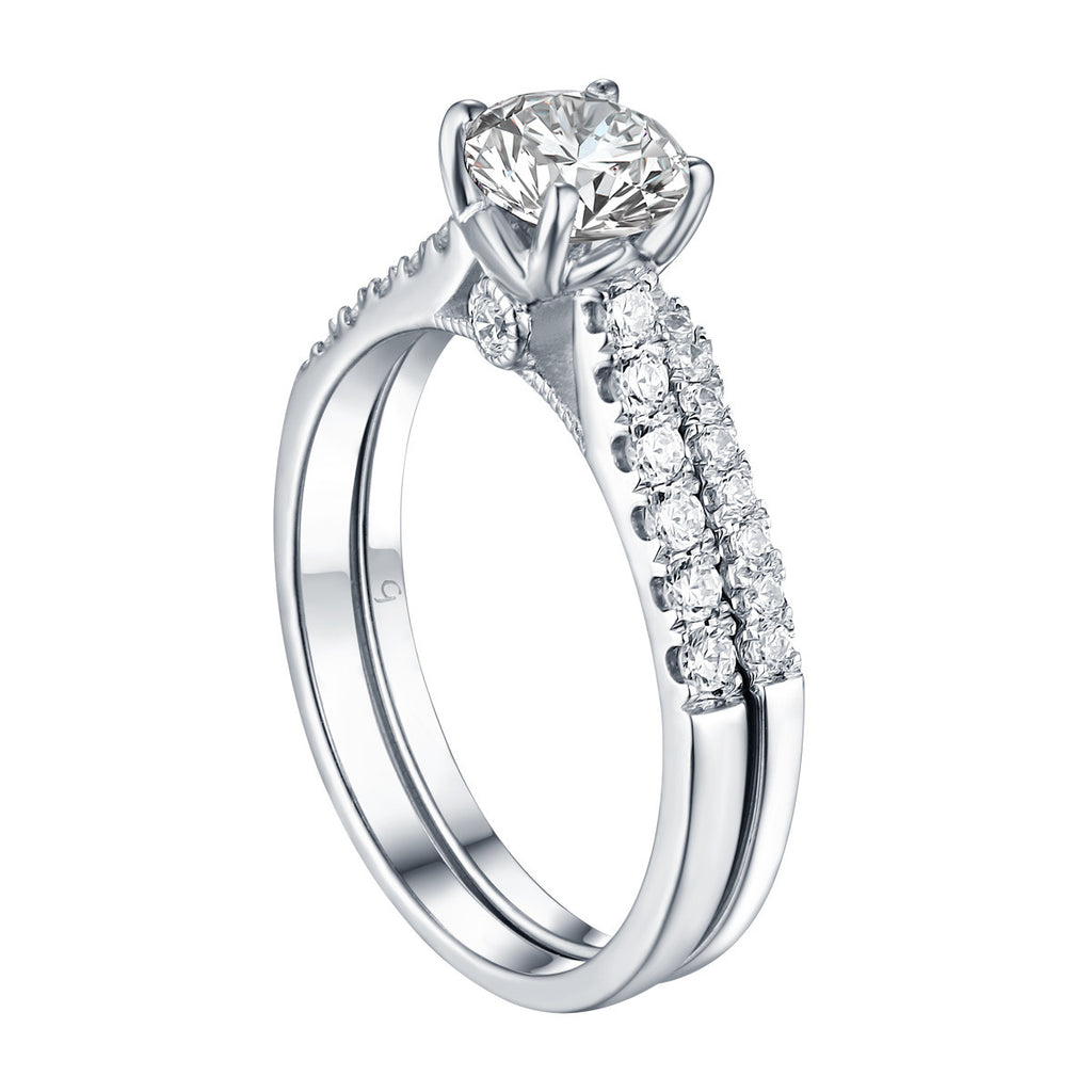Modern Round Engagement Ring S201584A and Band Set S201584B