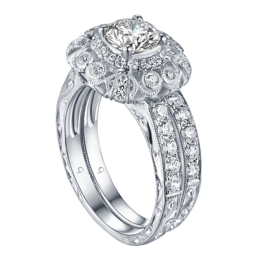 Round Diamond Engagement Ring S201602A and Band Set S201602B