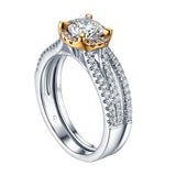 Two tone Round Diamond Engagement Ring S201620A and Band Set S201620B