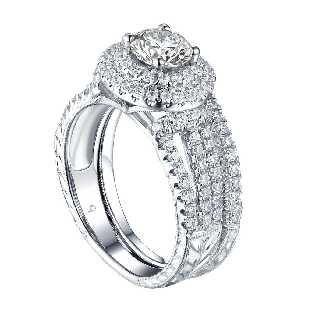 Round Engagement Ring S201596A and Band Set S201596B