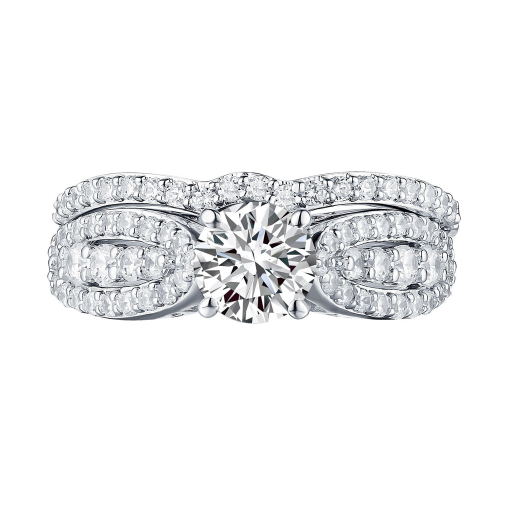 Modern Round Engagement Ring S201583A and Band Set S201583B