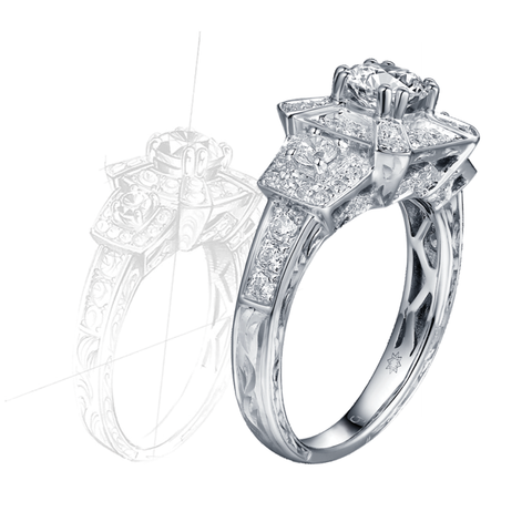 Taj Engagement Ring SV0222A and Wedding Ring SV0222B Set