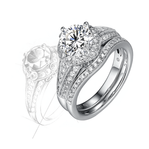 Taj Engagement Ring SV0231A and Wedding Ring SV0231B Set