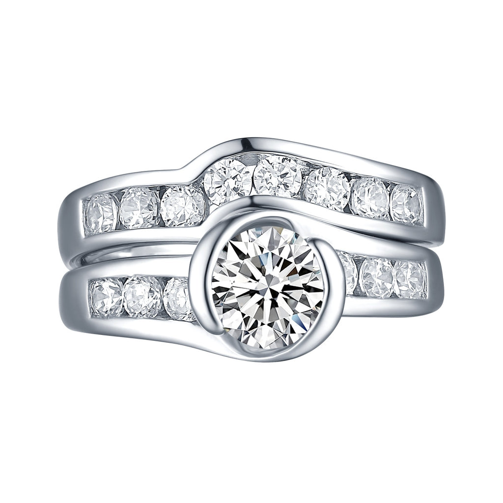 White Gold Round Engagement Ring S2016112A and Band S2016112B