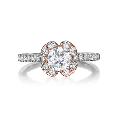 Floral Round Engagement Ring S201514A and Band Set S201514B
