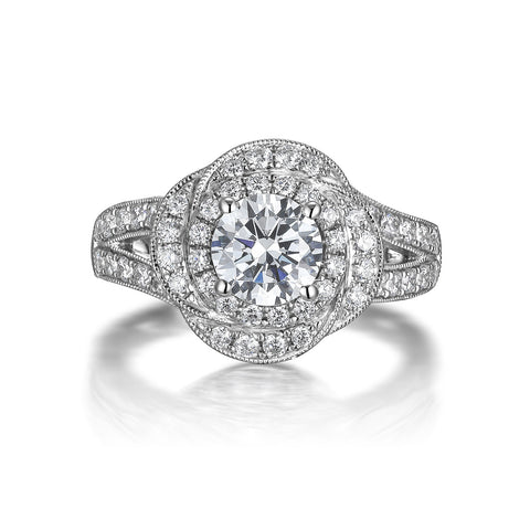 Floral Round Engagement Ring S201519A and Band Set S201519B