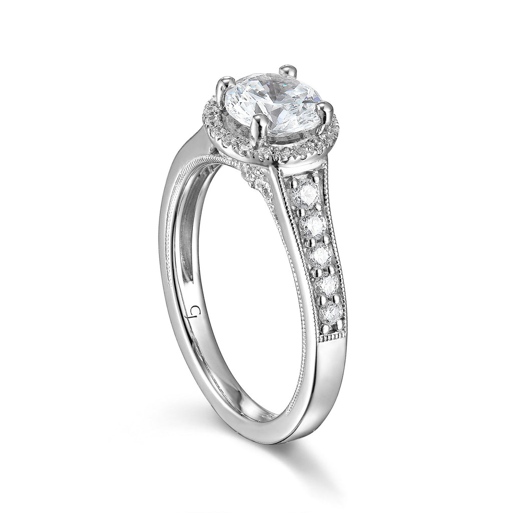 Round Diamond Halo Engagement Ring S201523A and Band Set S201523B