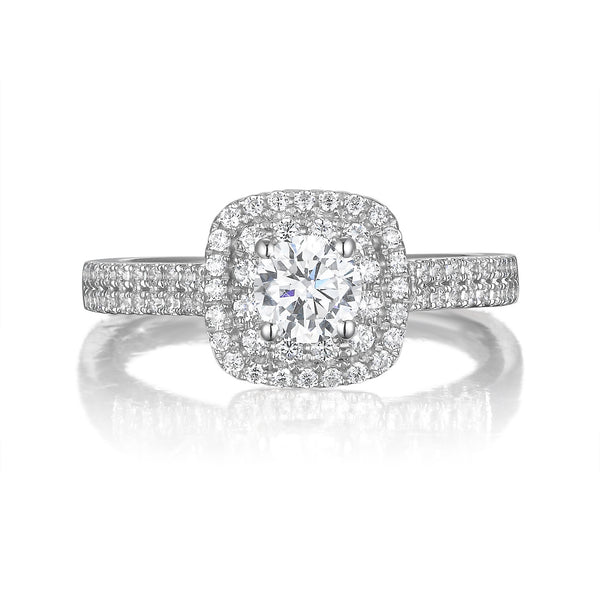Round Diamond Double Halo Engagement Ring S201529A and Band Set S201529B