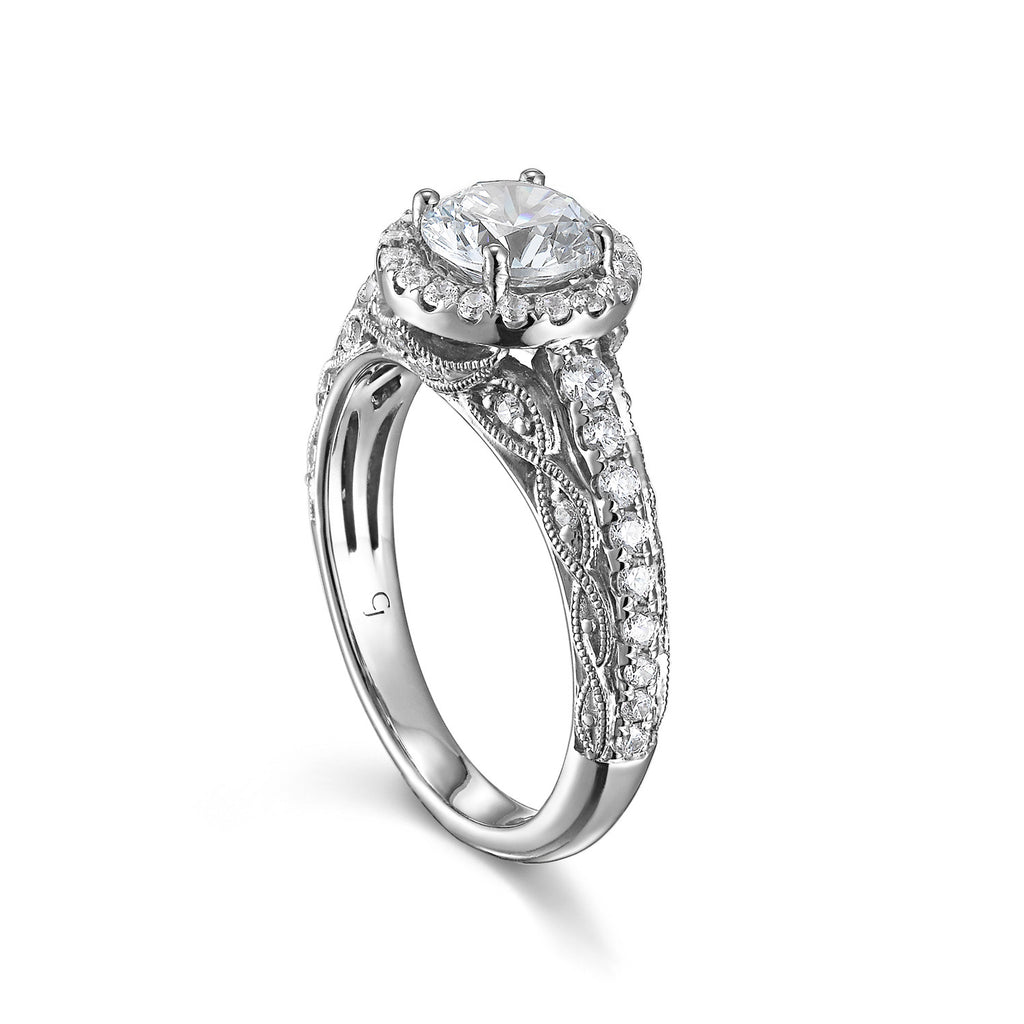 Round Diamond Halo Engagement Ring S201535A and Band Set S201535B