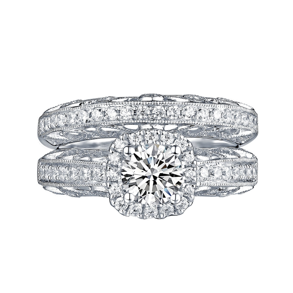 White Gold Round Engagement Ring S201667A and Band S201667B